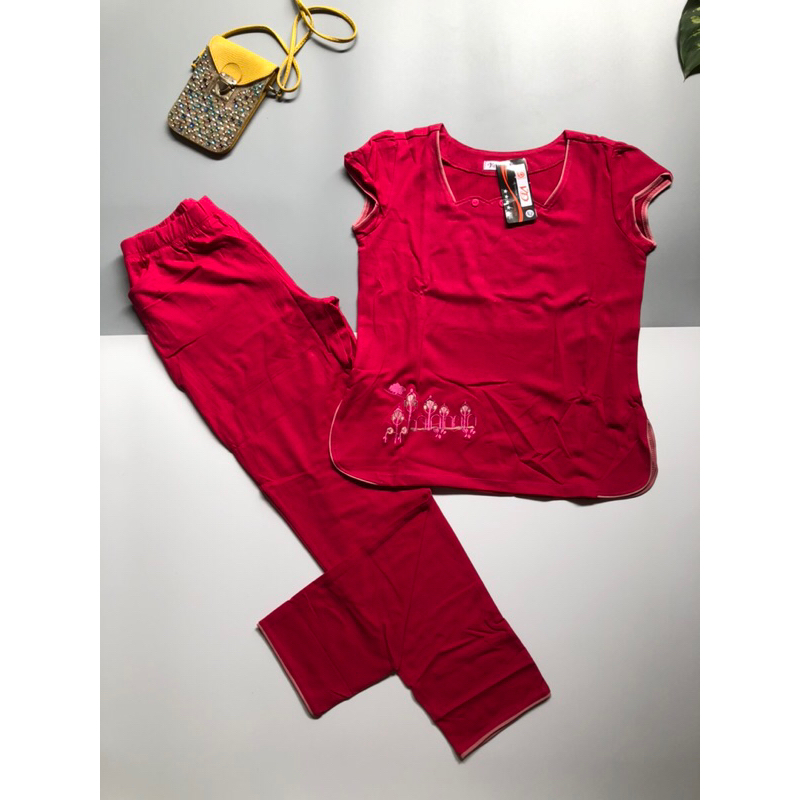 Đồ bộ tay ngắn thun coton màu trơn cho chị em trung niên