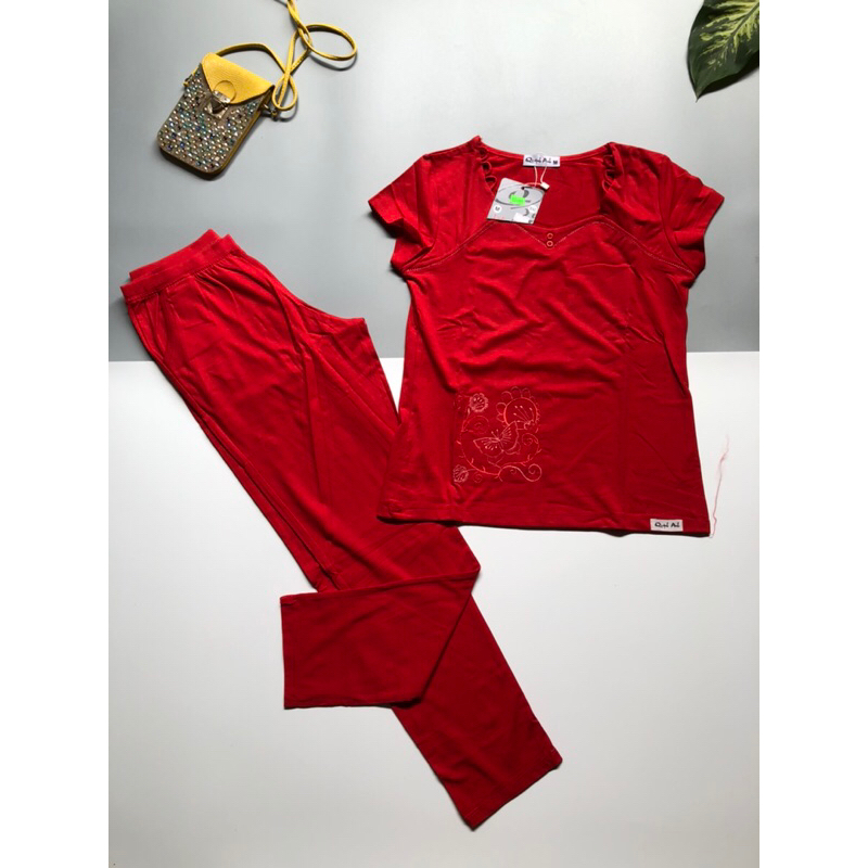 Đồ bộ tay ngắn thun coton màu trơn cho chị em trung niên