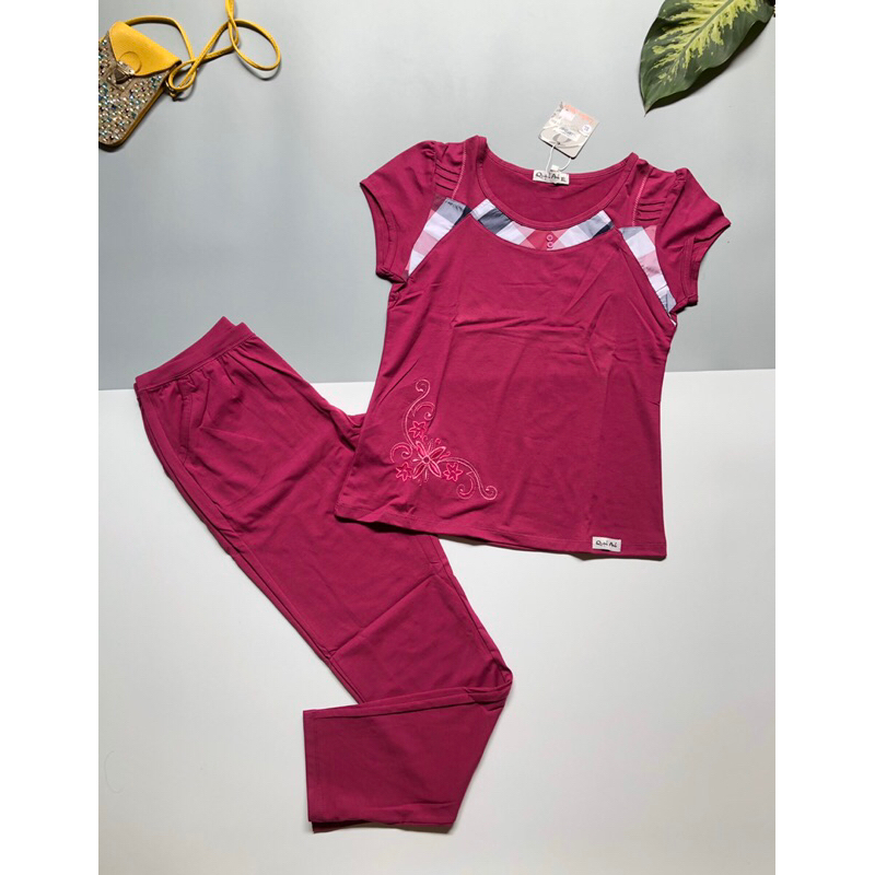 Đồ bộ tay ngắn thun coton màu trơn cho chị em trung niên