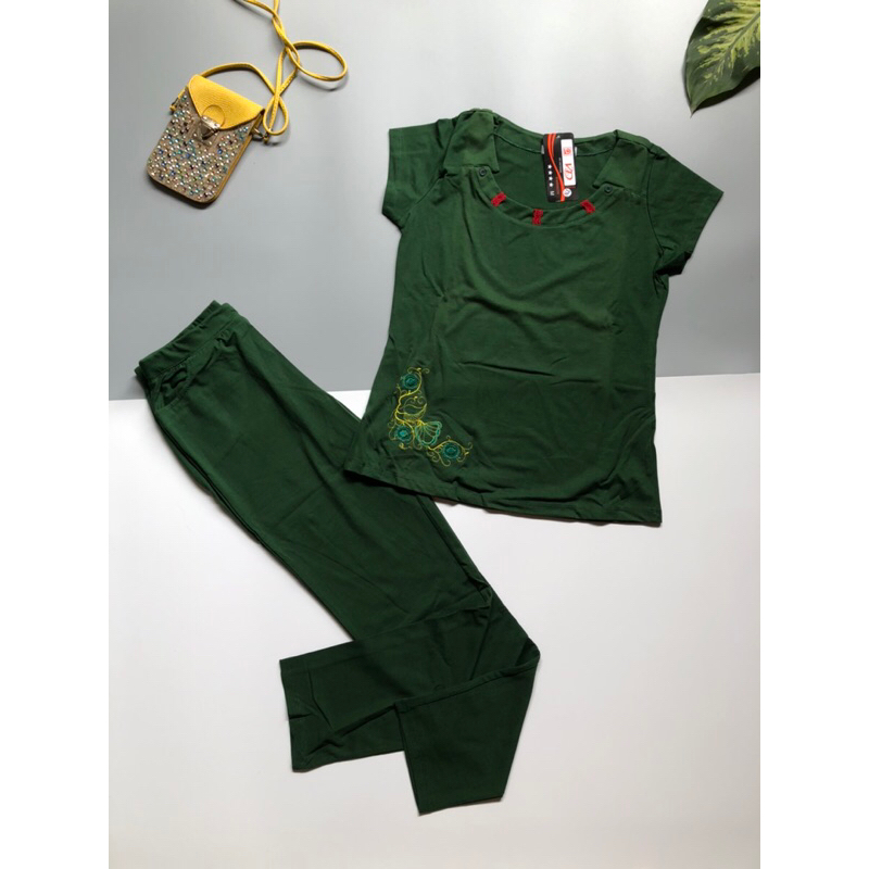 Đồ bộ tay ngắn thun coton màu trơn cho chị em trung niên