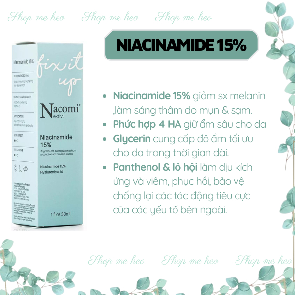 Serum Niacinamide Nacomi dưỡng sáng da, mờ thâm mụn, sạm nám, kiềm dầu, se khít lỗ chân lông, Niacinamide 15% 20% 30ml
