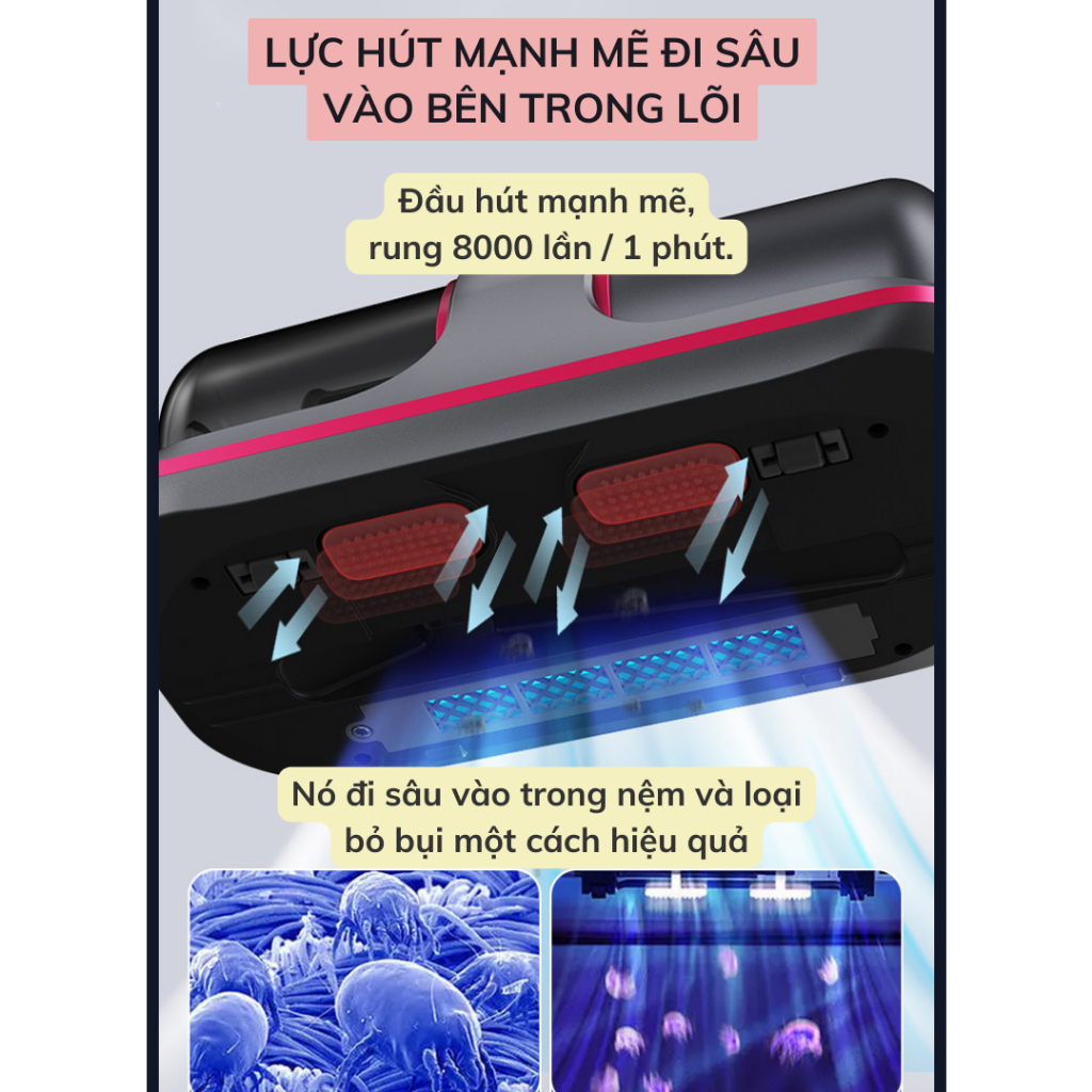 Máy hút bụi giường nệm cầm tay DELA không dây diệt khuẩn UV MHN03