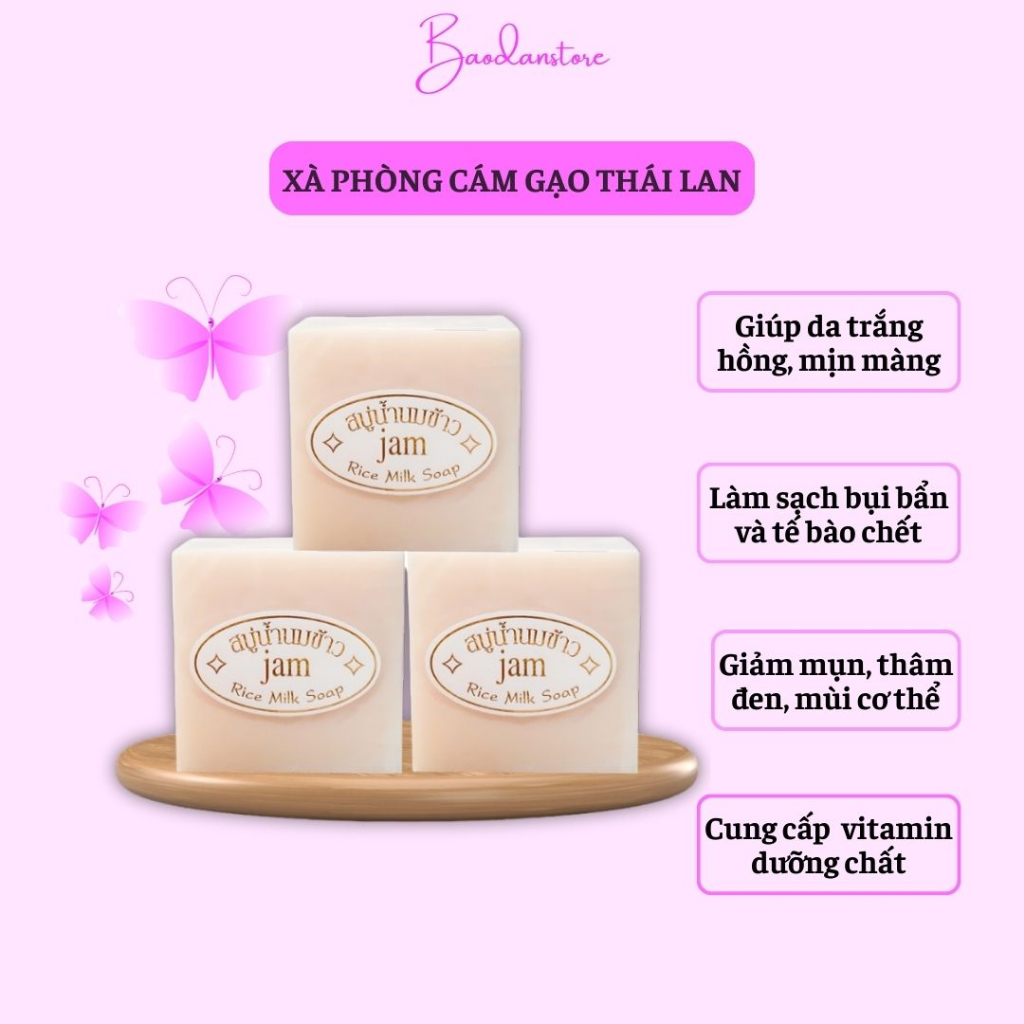 Xà phòng cám gạo làm trắng da, da mềm mịn Thái Lan Jam Rice Milk Soap 65gr - HT110