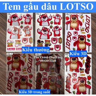 Tem gấu dâu lotso dán xe máy, điện thoại: 3d, 3d trong suốt