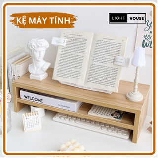 Kệ máy tính, laptop để bàn 2 ngăn decor bàn làm việc