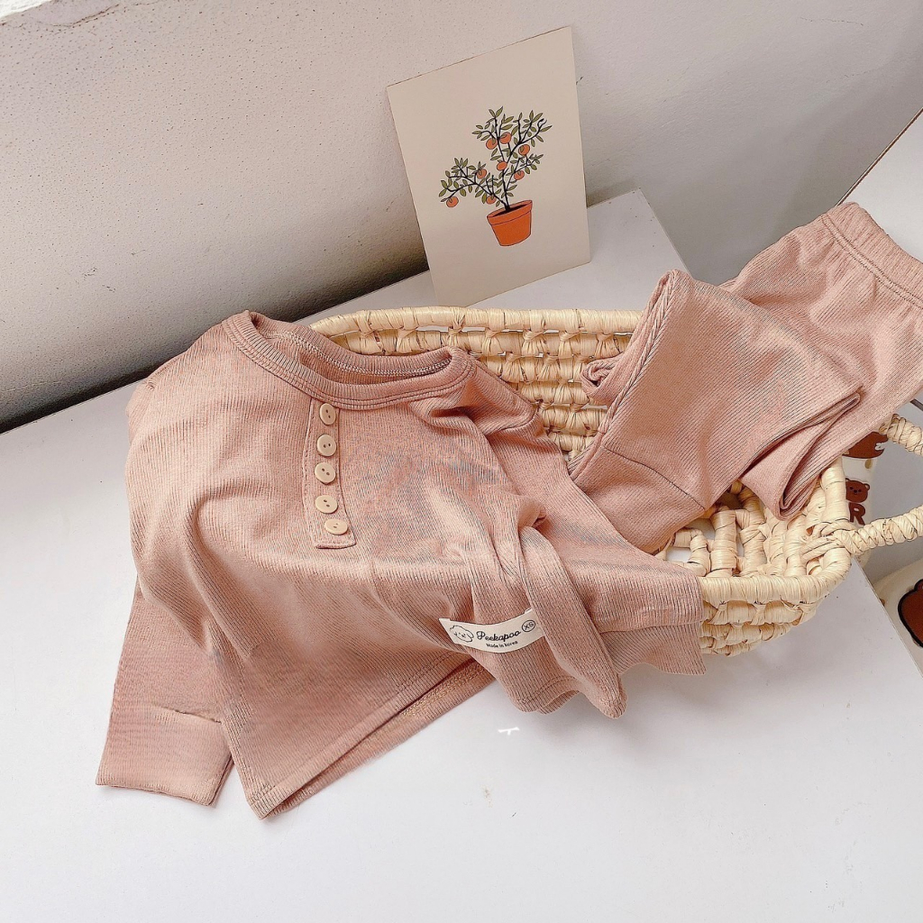 Bộ bé gái thu đông, bộ bé trai thu đông, set bộ tăm lạnh dài tay nhiều cúc chất siêu mềm đẹp cho bé