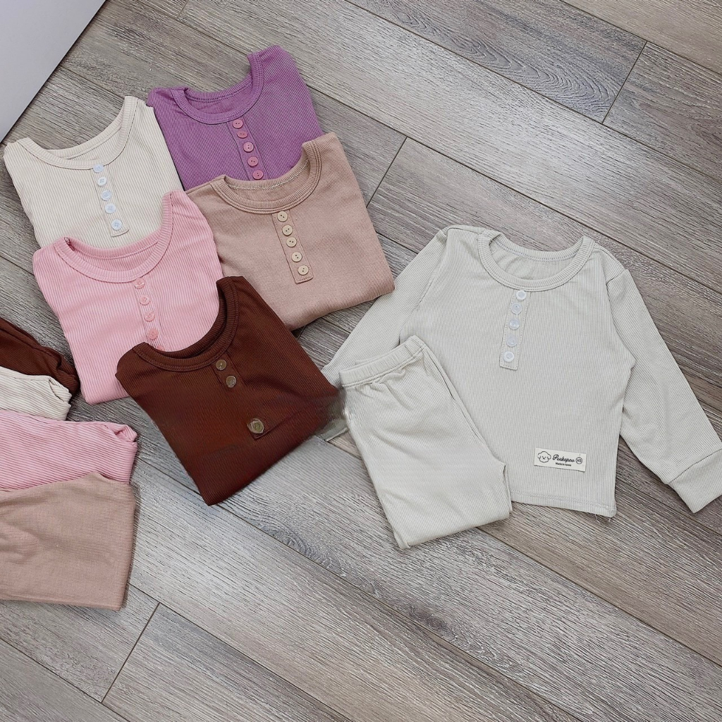 Bộ bé gái thu đông, bộ bé trai thu đông, set bộ tăm lạnh dài tay nhiều cúc chất siêu mềm đẹp cho bé