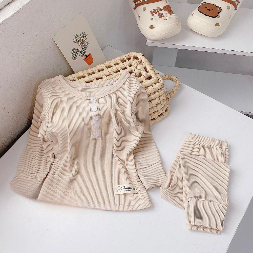 Bộ bé gái thu đông, bộ bé trai thu đông, set bộ tăm lạnh dài tay nhiều cúc chất siêu mềm đẹp cho bé