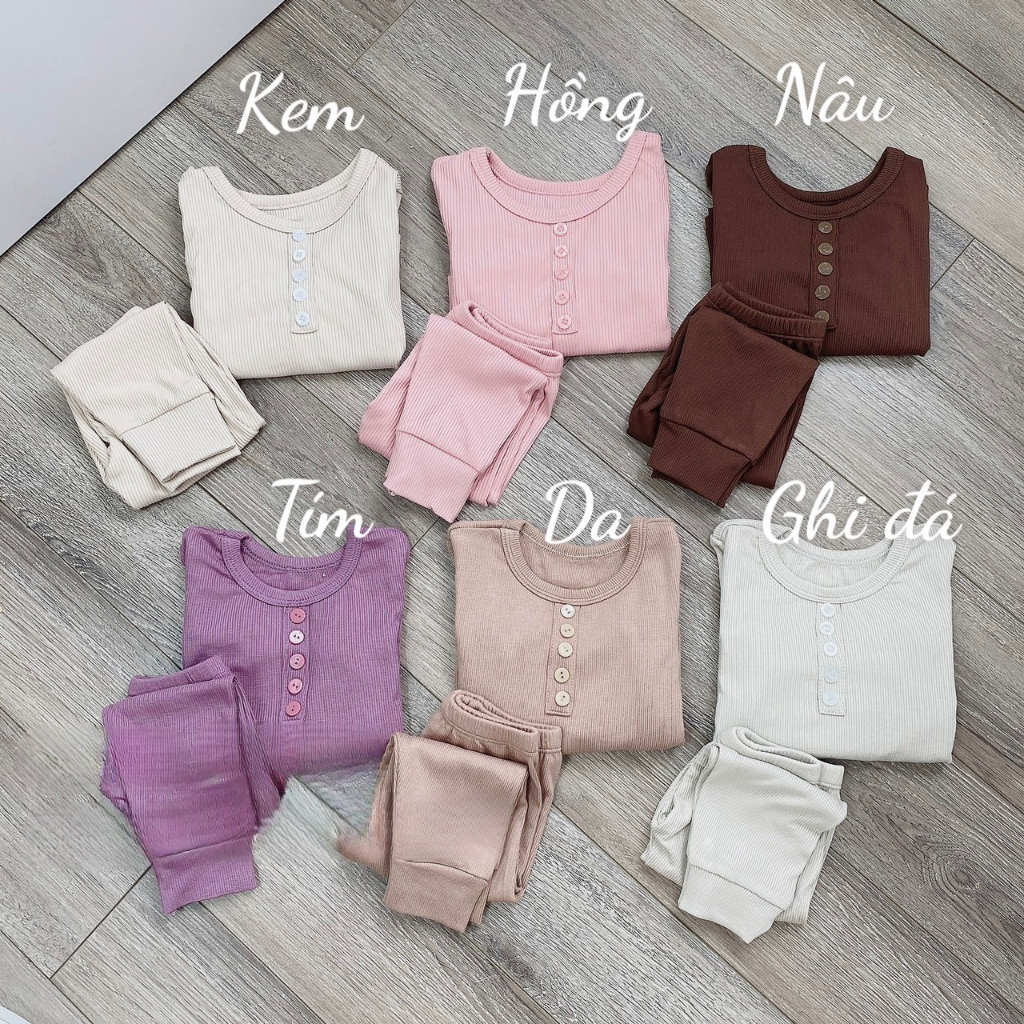 Bộ bé gái thu đông, bộ bé trai thu đông, set bộ tăm lạnh dài tay nhiều cúc chất siêu mềm đẹp cho bé