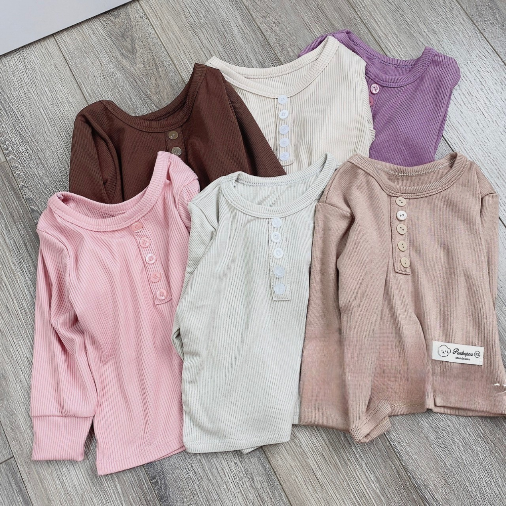 Bộ bé gái thu đông, bộ bé trai thu đông, set bộ tăm lạnh dài tay nhiều cúc chất siêu mềm đẹp cho bé