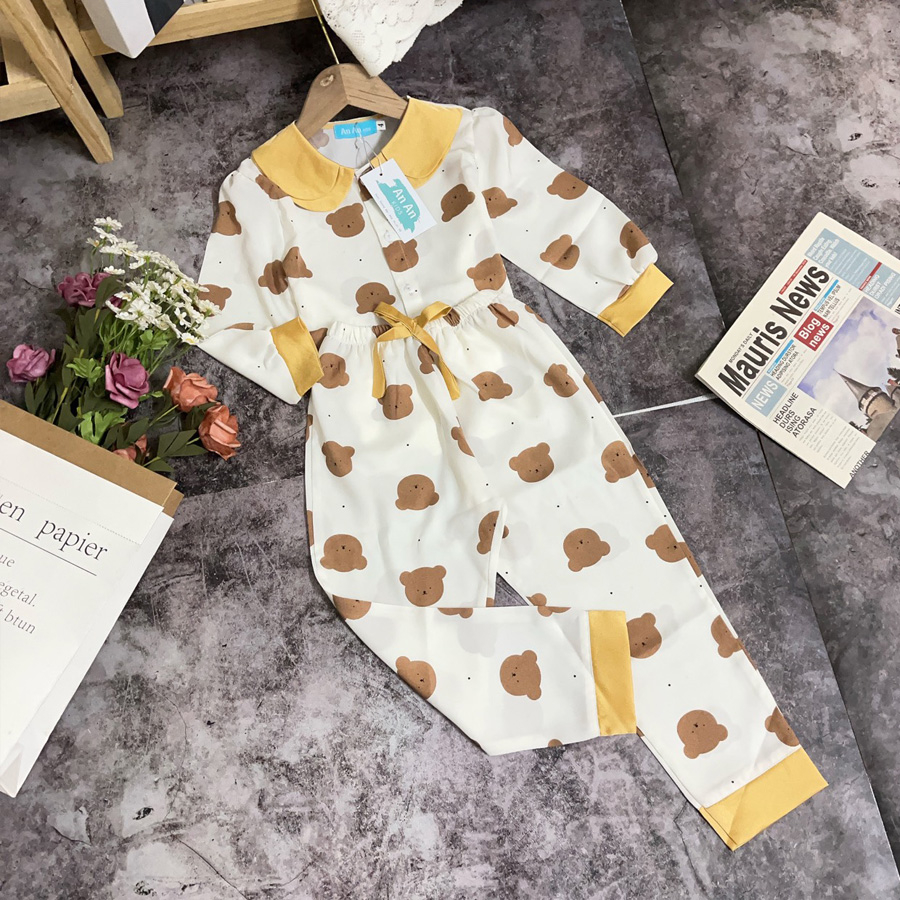 Đồ Bộ Bé Gái Mặc Nhà dài tay cao cấp Pijama - Lụa Cao Cấp Cho Bé