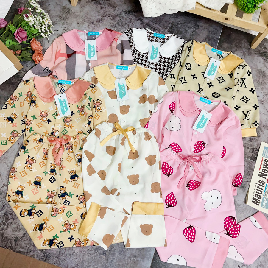 Đồ Bộ Bé Gái Mặc Nhà dài tay cao cấp Pijama - Lụa Cao Cấp Cho Bé