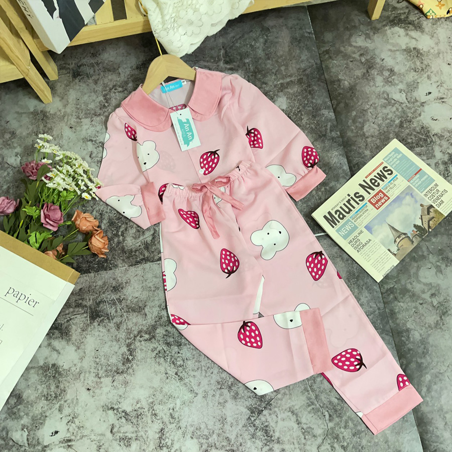 Đồ Bộ Bé Gái Mặc Nhà dài tay cao cấp Pijama - Lụa Cao Cấp Cho Bé
