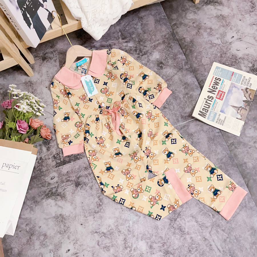 Đồ Bộ Bé Gái Mặc Nhà dài tay cao cấp Pijama - Lụa Cao Cấp Cho Bé