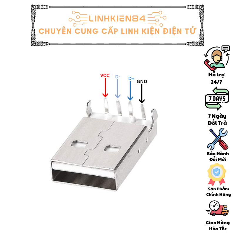COMBO 5 Chiếc Jack USB A Đực Chân DIP / SMD