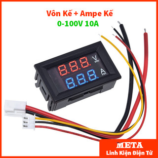 Đồng hồ đo vôn kế và ampe kế dc điện tử 0-100v 10a - 2 dòng led hiển thị xanh đỏ