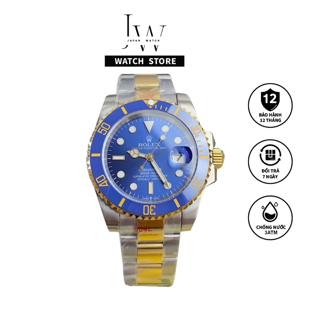 Đồng Hồ Nam Cơ Automatic Rolex JAPAN WATCH Thiết Kế Mặt Xanh Cao Cấp Dây Thép Không Gỉ Bạc