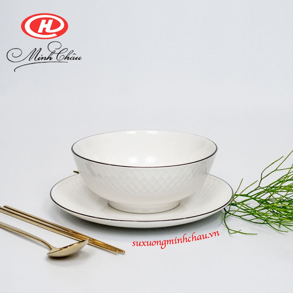 Bát Tô Viền Vằn Sần Sứ Minh Châu Cao Cấp Kiểu Pháp Kẻ Màu