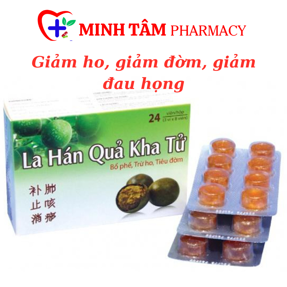 Viên ngậm giảm ho LA HÁN QUẢ KHA TỬ, Kẹo ngậm giảm ho gió, ho khan, ho có đờm, làm ấm họng - 24 Viên