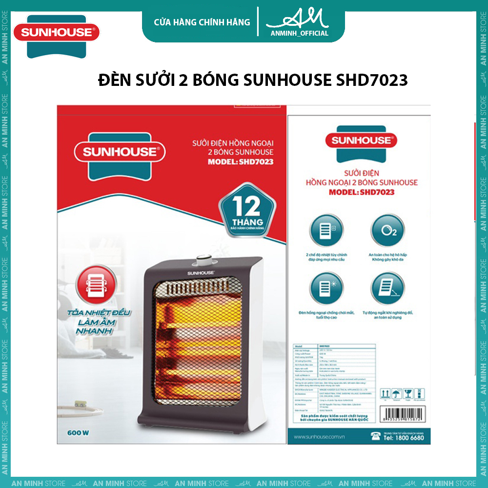 Đèn Sưởi 2 Bóng SUNHOUSE SHD7023 - Bảo hành 12 Tháng