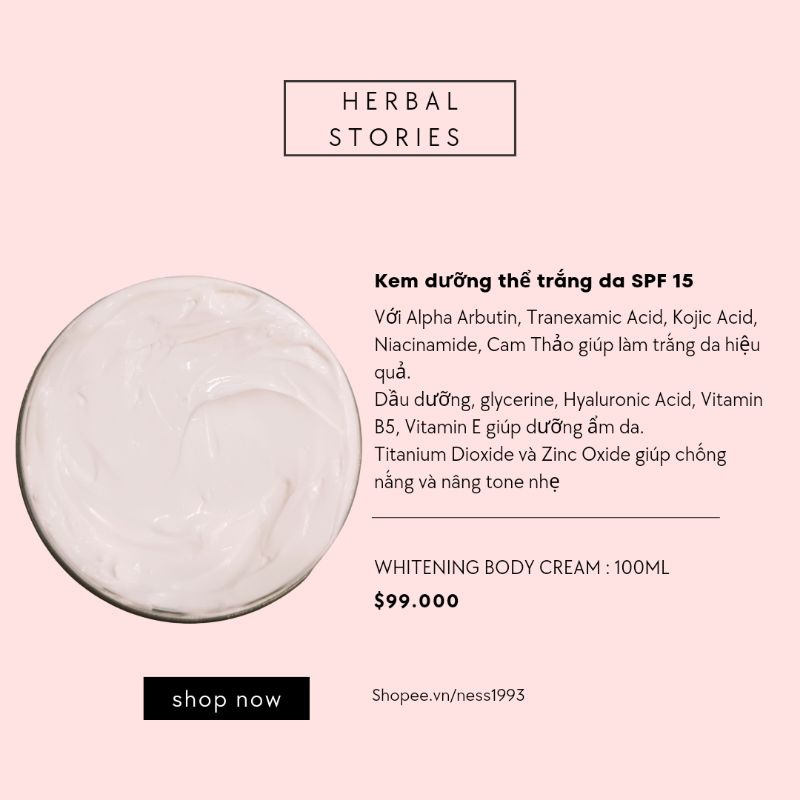 Kem body dưỡng trắng da SPF15