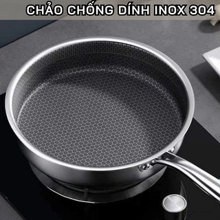 Chảo Chống Dính Inox 304 Sâu Lòng 28cm, Quai Cầm Cách Nhiệt - Dùng Cho Mọi Loại Bếp