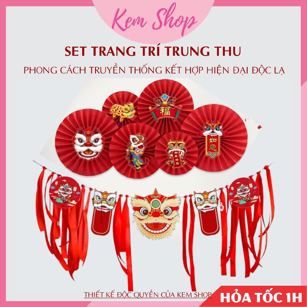 Set trang trí Trung Thu, trang trí lễ Tết đầy đủ phụ kiện phong cách truyền thống kết hợp hiện đại - Kem Shop K354