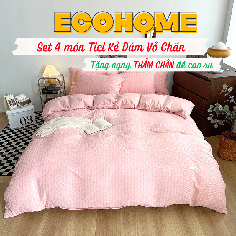 Bộ Chăn Ga Gối 4 Món Dúm Tici Kẻ Sọc Tici Full 6 màu cao cấp - Style Minimalism 2023