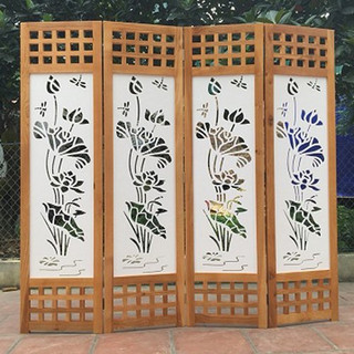 Vách ngăn bình phong tứ quý sen 4 tấm