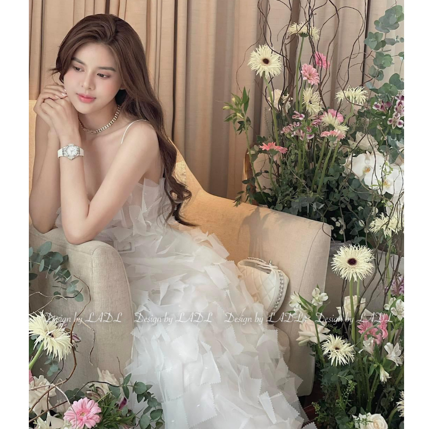 Đầm váy nữ 2 dây dáng dài thiết kế đi dự tiệc cưới sự kiện dạ hội sang chảnh tiểu thư nữ tính gợi cảm sang trọng LEVAN