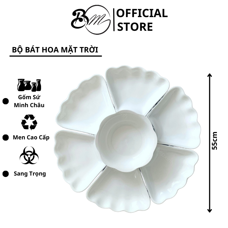 Bộ Bát Đĩa Hoa Mặt Trời Minh Châu Loại 1 Size To - Set Bát Dĩa Đẹp Thắp Hương Thờ Cúng Gia tiên SP00
