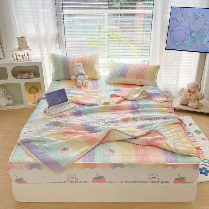 Chiếu điều hoà, chiếu cao su non kèm chăn thun lạnh tặng kèm vỏ gối (QH230502)