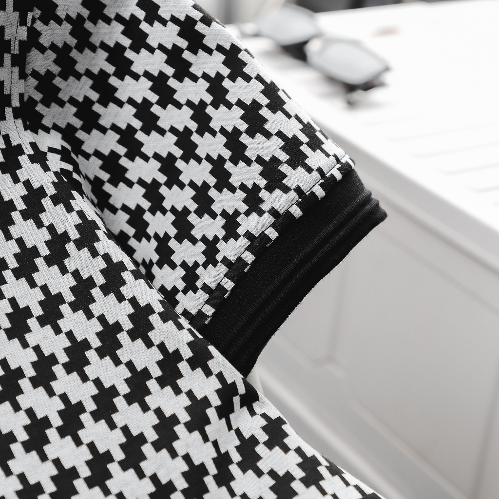 Áo Polo Nam Black White Mosaic, Chất Vải Cotton Dệt Blend Thoải Mái, PL0054, SOMEHOW