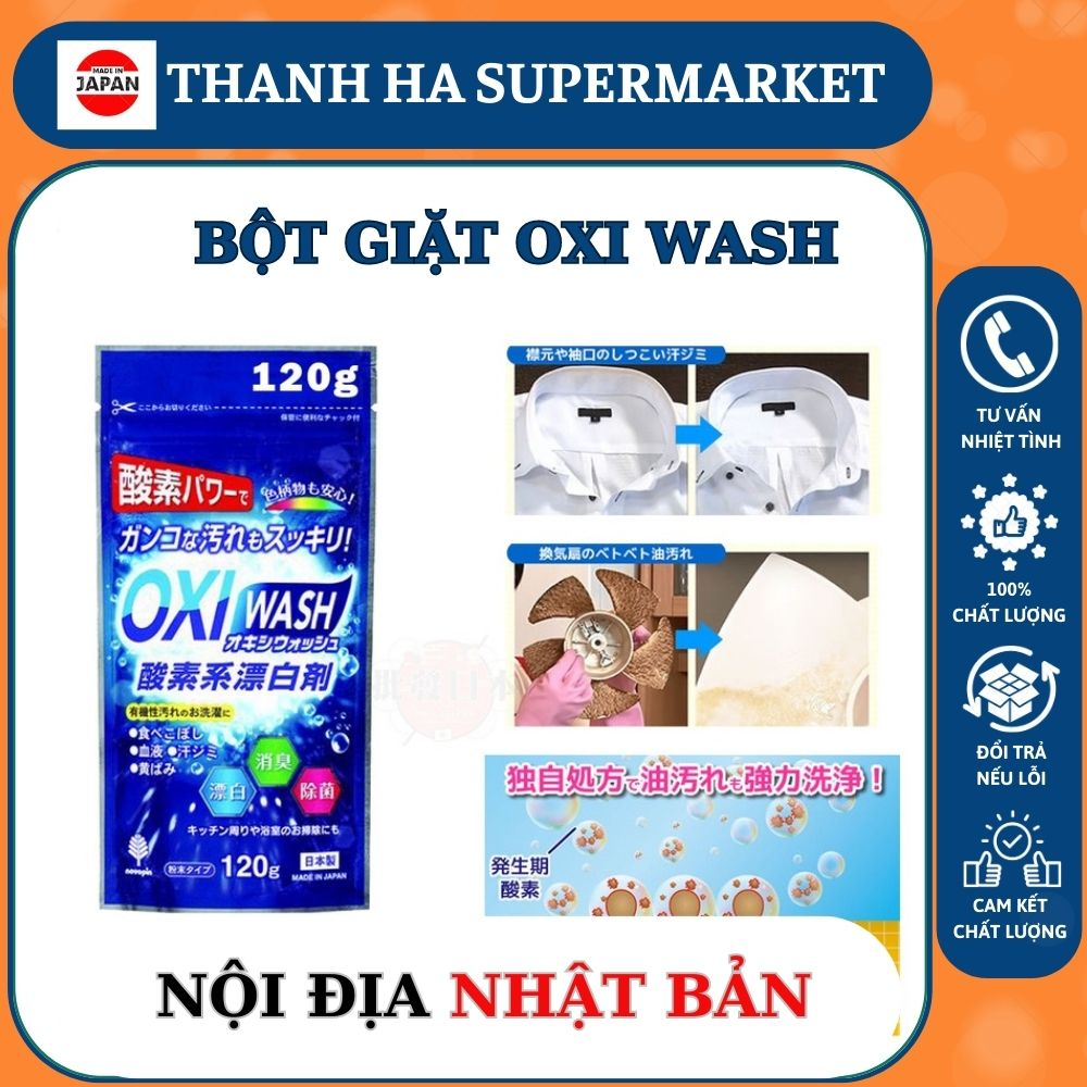 Bột giặt tẩy trắng quần áo đa năng siêu mạnh Oxy Wash nội địa Nhật Bản giúp làm sạch bụi bẩn, vết ố vàng, dầu mỡ