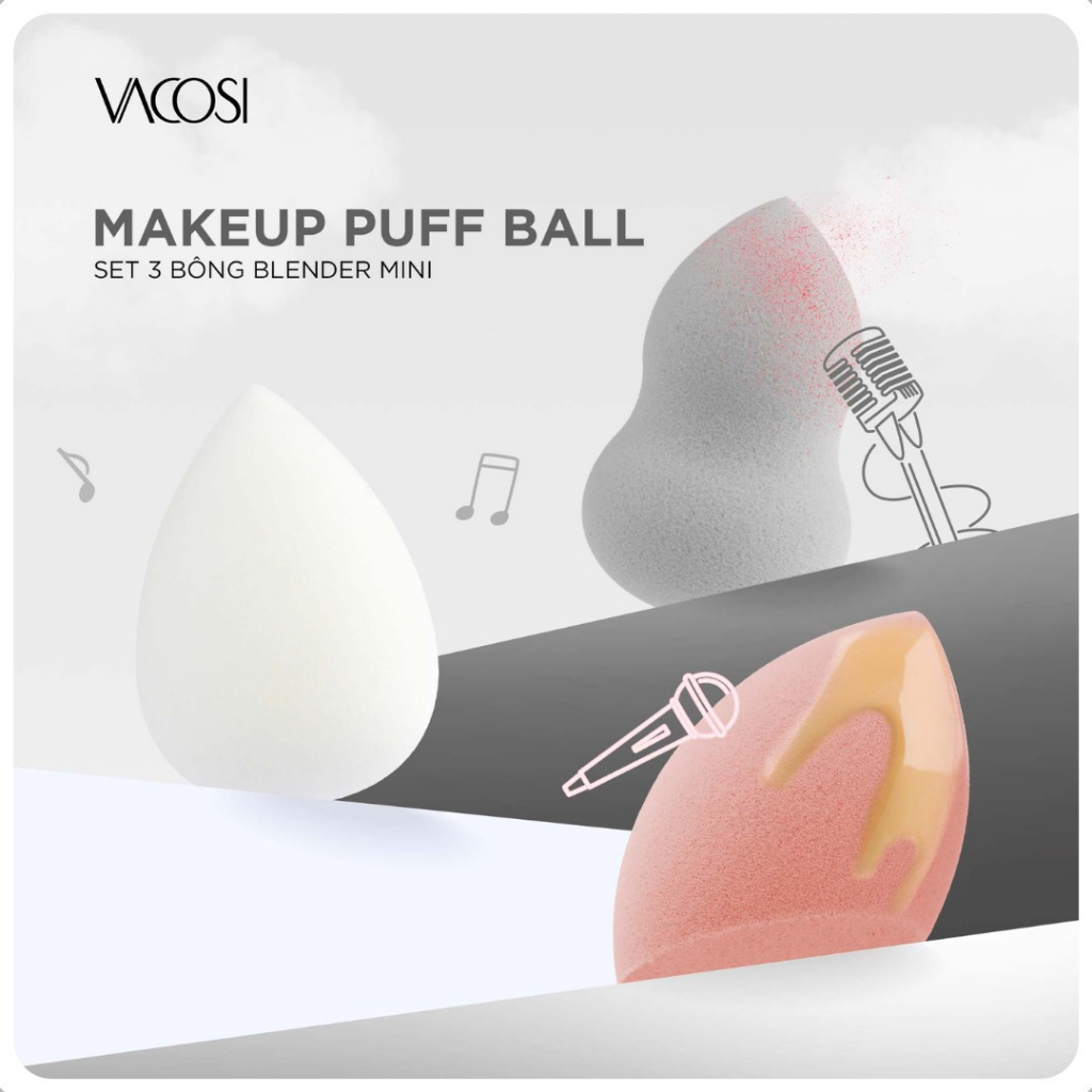 Set 3 Bông Mút Trang Điểm VACOSI - Mordern Mini Makeup Puff Ball