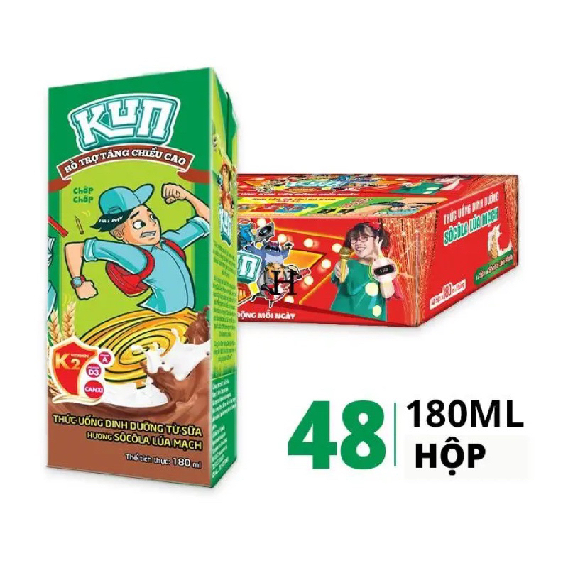 Thùng 48 hộp sữa Kun 180ml (các hương vị)