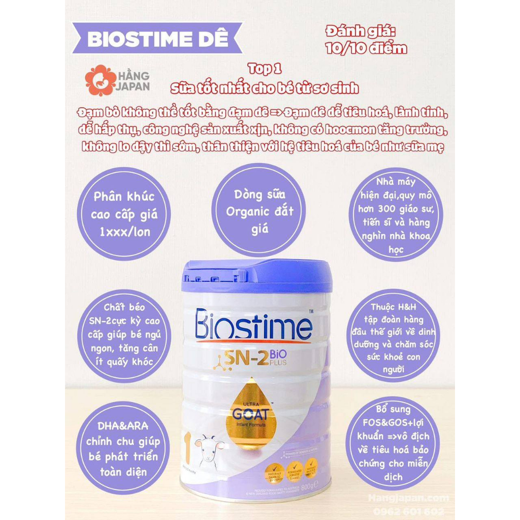 Sữa Dê Biostime Sn-2 Bio Plus Ultra Goat số 1, 2, 3 hộp 800g Chính Hãng