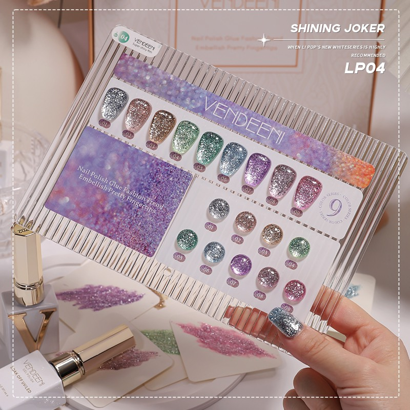 Sơn gel vendeeni 9 màu nhũ kim tuyến 9 màu 1 set Sơn Nail