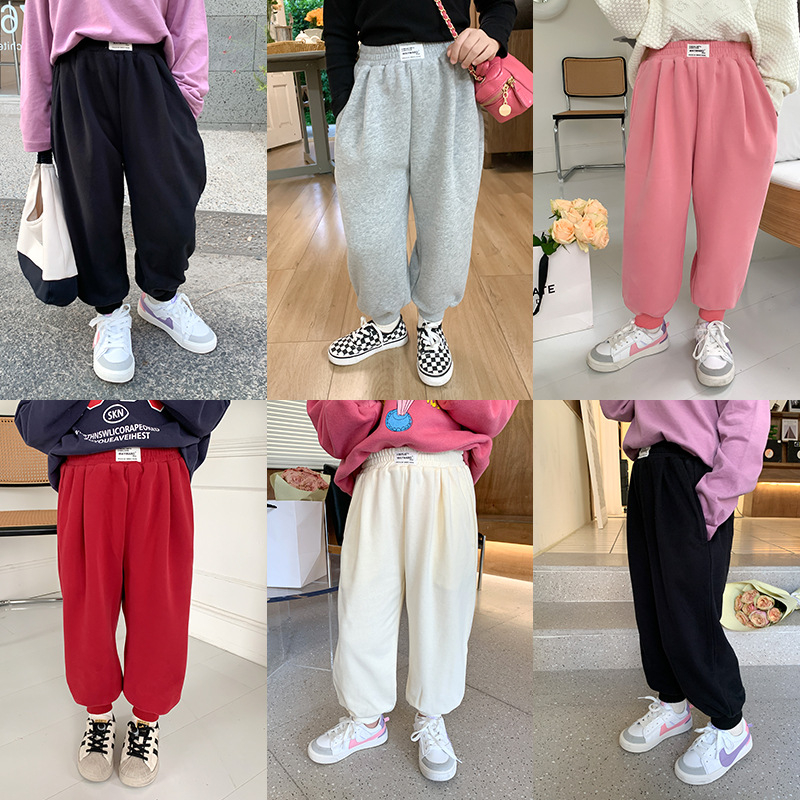 Quần nỉ cho bé gái/ trai AMBB KIDS ống rộng bo gấu, không lót lông- Quần áo thu đông cho bé từ 2-8 tuổi