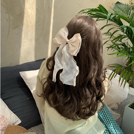 Kẹp Tóc Nơ Mỏng Lớn Màu Xanh Dương + Mơ Thời Trang Cho Nữ