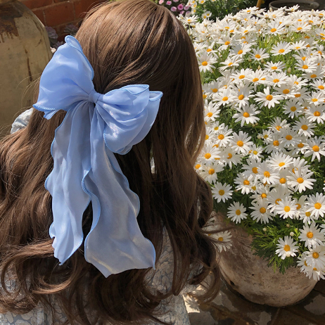 Kẹp Tóc Nơ Mỏng Lớn Màu Xanh Dương + Mơ Thời Trang Cho Nữ