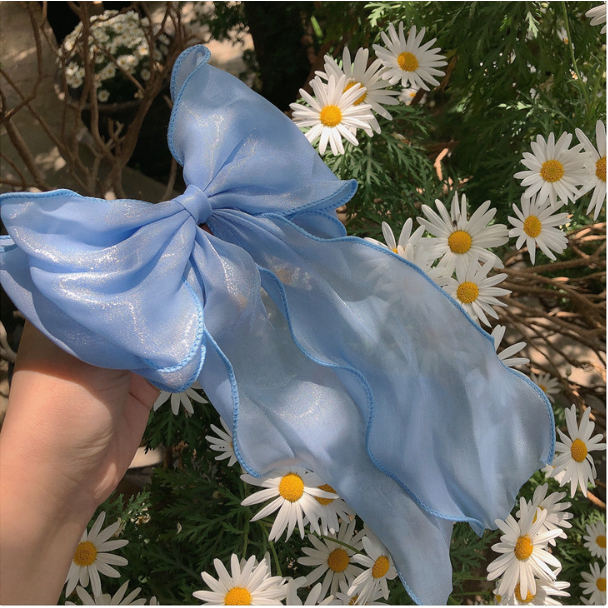 Kẹp Tóc Nơ Mỏng Lớn Màu Xanh Dương + Mơ Thời Trang Cho Nữ