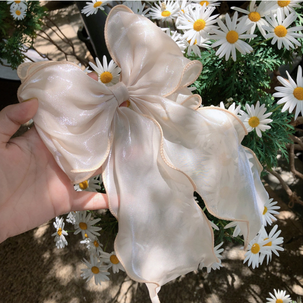 Kẹp Tóc Nơ Mỏng Lớn Màu Xanh Dương + Mơ Thời Trang Cho Nữ