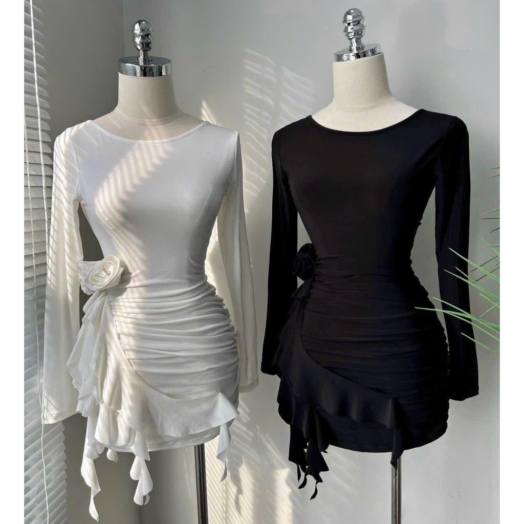 Đầm Body Dài Tay Đính Hoa Siêu HOT CC325