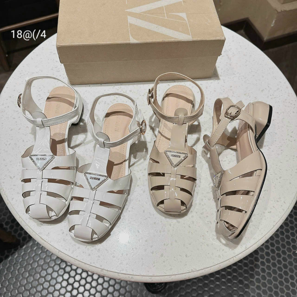 Sandal dây rọ đính khóa đá gót vuông 3 phân form dáng siêu đẹp