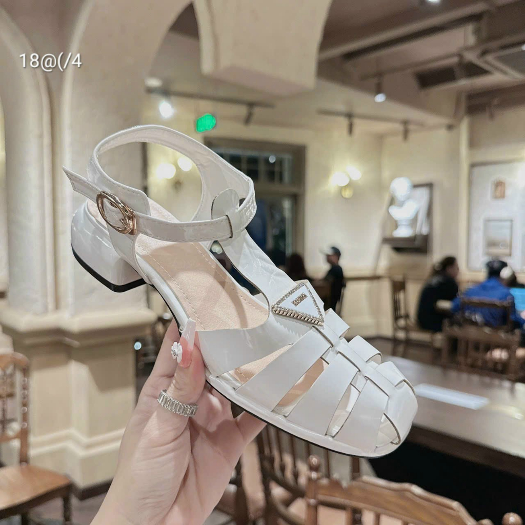Sandal dây rọ đính khóa đá gót vuông 3 phân form dáng siêu đẹp