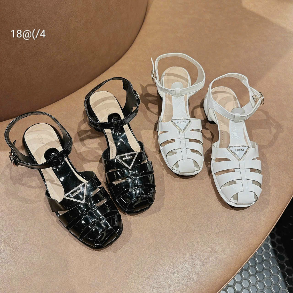 Sandal dây rọ đính khóa đá gót vuông 3 phân form dáng siêu đẹp