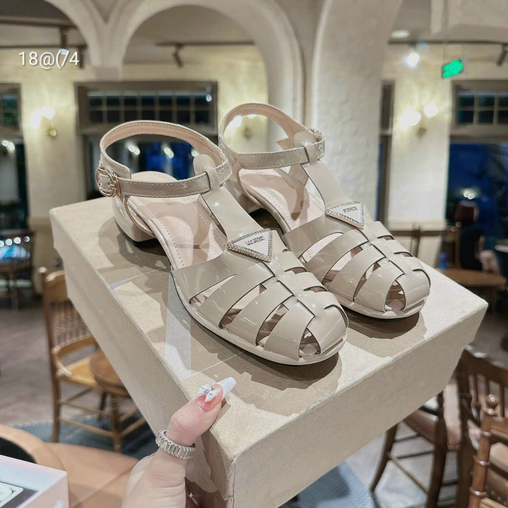 Sandal dây rọ đính khóa đá gót vuông 3 phân form dáng siêu đẹp
