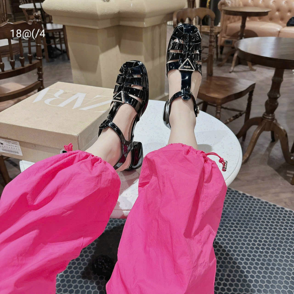 Sandal dây rọ đính khóa đá gót vuông 3 phân form dáng siêu đẹp