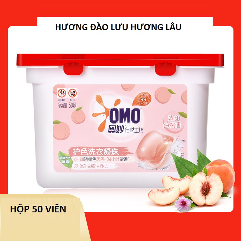 [ HỘP 50 VIÊN ] 1 HỘP VIÊN GIẶT OMO HƯƠNG ĐÀO NỘI ĐỊA TRUNG LƯU HƯƠNG LÂU THƠM MÁT